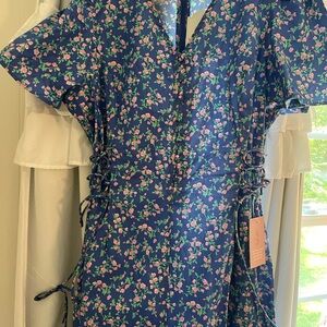 Floral Blue Dress with Pink Accents ivy city co jumpsuit
